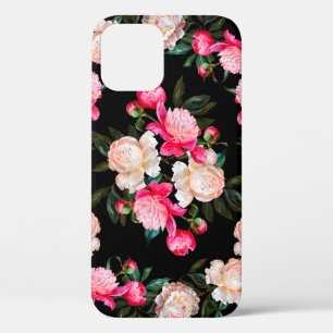 Funda Para iPhone 12 Fondo floral. Los peoneses rosa y blanco en un dar