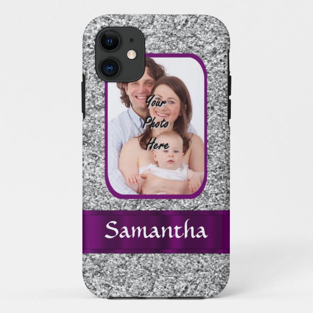 Funda De Case-Mate Para iPhone Fondo fotográfico de Faux purpurina (Reverso)