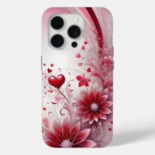 Funda Para iPhone 15 Pro Fondo fractal abstracto con flores
