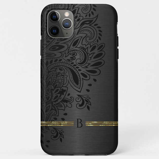 Funda De Case-Mate Para iPhone Fondo metálico gris negro con naftalina Mandala (Reverso)