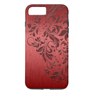 Funda Para iPhone 8 Plus/7 Plus Fondo Metálico Rojo Con Lace Rojo Oscuro