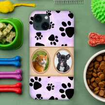 Fondo morado con patas, foto de mascota personaliz