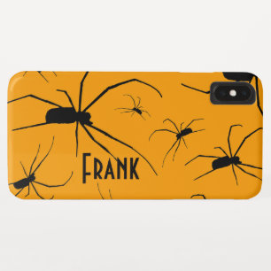 Funda Para iPhone XS Max Fondo Naranja Aracnid Black Spiders