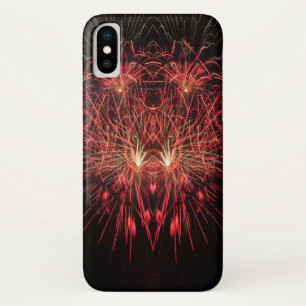 Funda Para iPhone X Fondo negro de los fuegos artificiales rojos