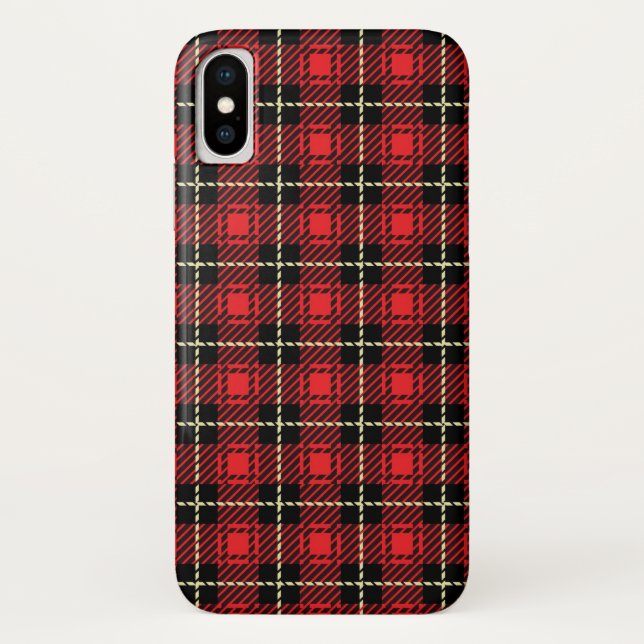 Funda De Case-Mate Para iPhone Fondo rojo de la tela escocesa (Reverso)