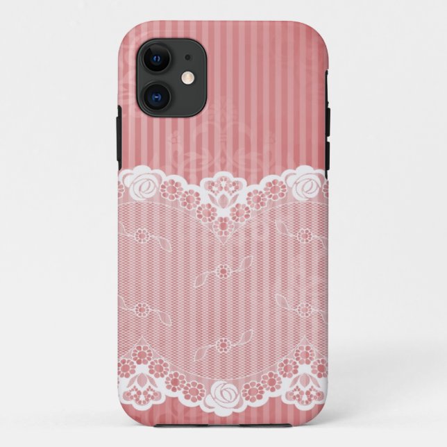 Funda De Case-Mate Para iPhone Fondo rosa y blanco con encaje negro (Reverso)