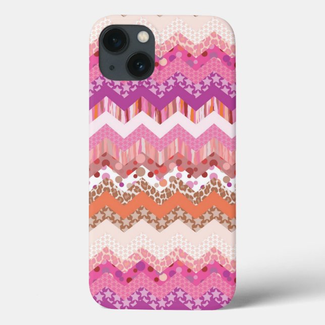 Funda De Case-Mate Para iPhone Fondo rosado del zigzag (Reverso)
