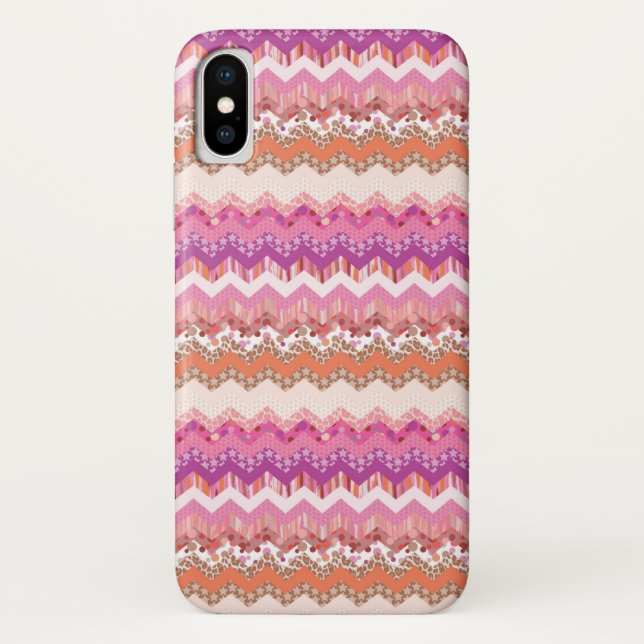 Funda De Case-Mate Para iPhone Fondo rosado del zigzag (Reverso)