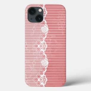 Funda Para iPhone 13 Fondo rosado y blanco con el cordón negro
