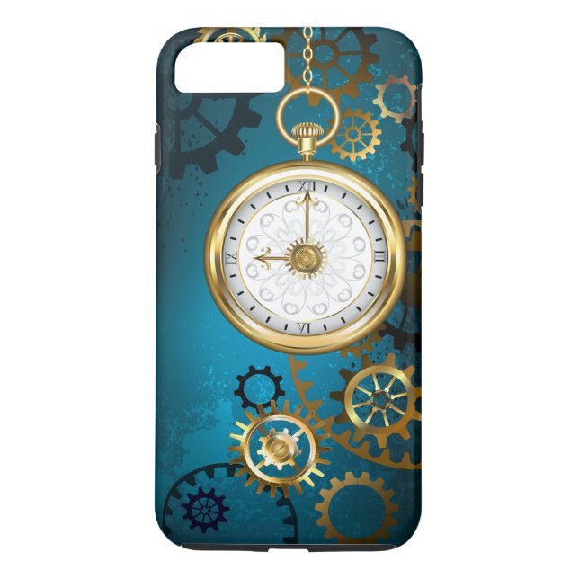 Funda De Case-Mate Para iPhone Fondo turquesa de vapor con engranajes (Reverso)