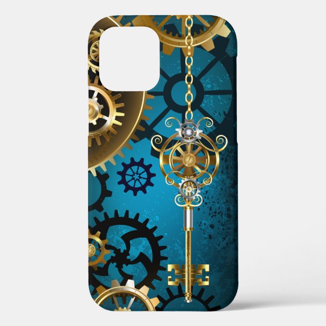 Funda De Case-Mate Para iPhone Fondo turquesa de vapor con engranajes (Reverso )