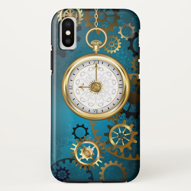 Funda De Case-Mate Para iPhone Fondo turquesa de vapor con engranajes (Reverso)