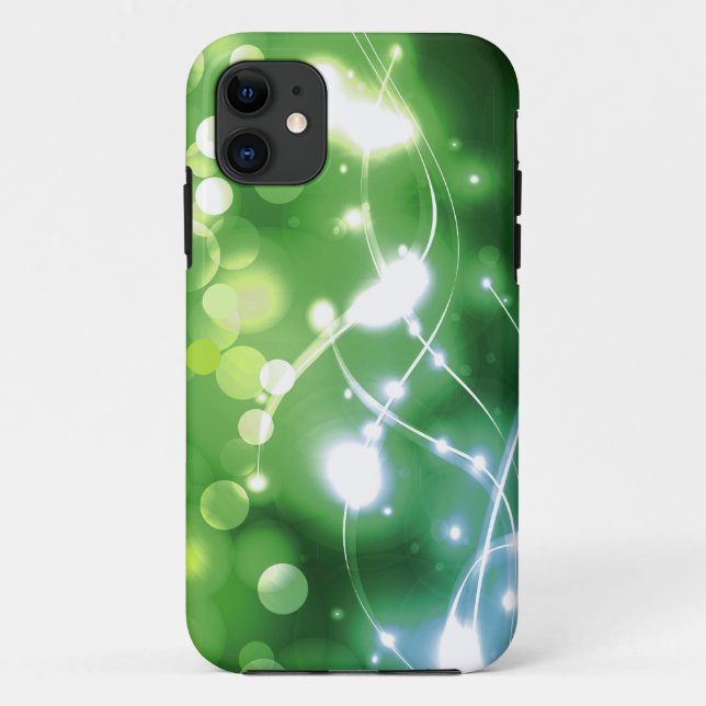 Funda De Case-Mate Para iPhone Fondo verde claro brillante con estrellas y bokeh (Reverso)