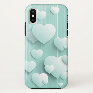 Funda Para iPhone X Fondo verde claro con corazones blancos 3D