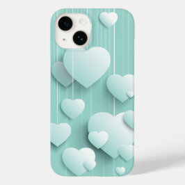 Funda Para iPhone 14 De Case-Mate Fondo verde claro con corazones blancos 3D