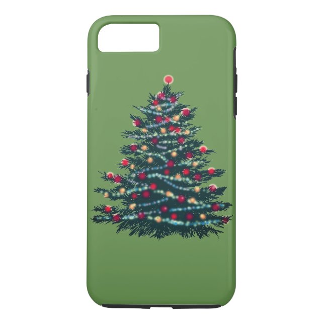 Funda De Case-Mate Para iPhone Fondo verde de árbol navideño (Reverso)