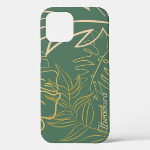 Funda Para iPhone 12 Fondo verde de la hoja de oro de la moda