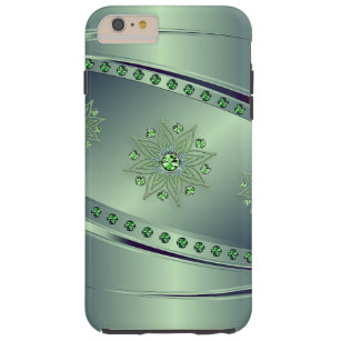 Funda Resistente Para iPhone 6 Plus Fondo verde metálico mudo y Purpurina de diamantes