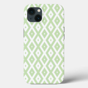 Funda Para iPhone 13 Fondo verde pálido y blanco con patrón de diamante