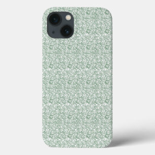 Funda Para iPhone 13 fondo verde y blanco con hojas pequeñas