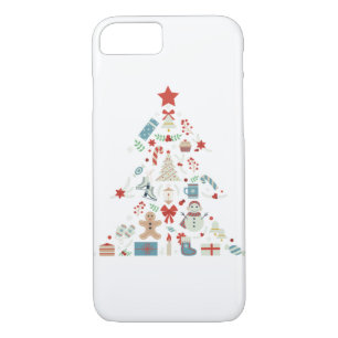 Funda Para iPhone 8/7 Forma De Árbol De Navidad Con Hombre De Nieve Y Or