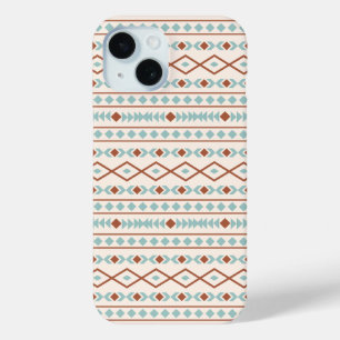 Funda Para iPhone 15 Formas aztecas Patrón Arrosto Crema Verde azulada