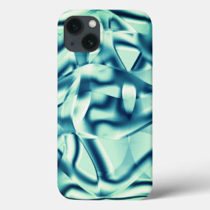 Funda Para iPhone 13 Formas azul verdoso curvado, tonos cian vistosos