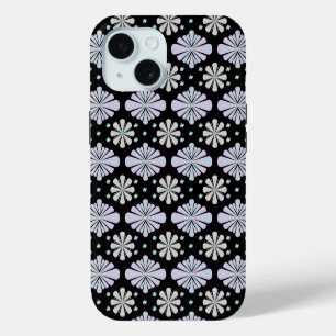 Funda Para iPhone 15 Formas Florales de Pastel sobre Fondo Negro