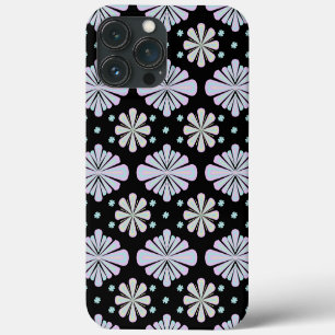 Funda Para iPhone 13 Pro Max Formas Florales de Pastel sobre Fondo Negro