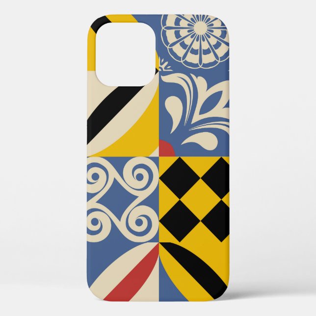 Funda De Case-Mate Para iPhone Formas geométricas retro: azulejos azules azules. (Reverso )