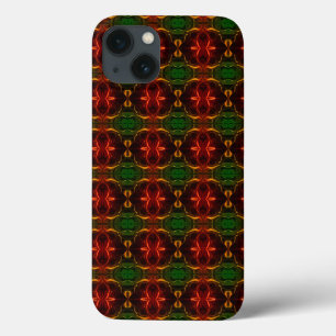 Funda Para iPhone 13 Formas, "traços vermelhos flutuam", em fundo verde