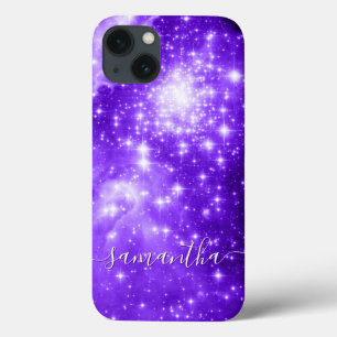 Funda Para iPhone 13 Foto celeste de estrellas brillantes violetas y mo