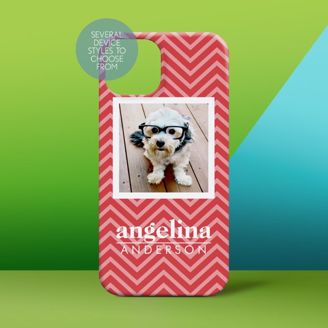 Funda De Case-Mate Para iPhone Foto con patrón de cheurón y nombre personalizado (Personalized Phone Case)