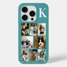 Funda Para iPhone 15 Pro Foto de 8 Mascotas Moderna Azul Turquesa