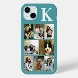 Funda Para iPhone 15 Mini Foto de 8 Mascotas Moderna Azul Turquesa