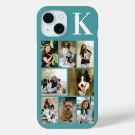 Funda Para iPhone 15 Foto de 8 Mascotas Moderna Azul Turquesa