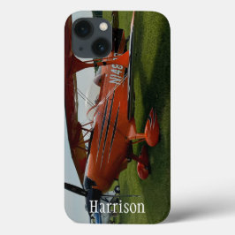 Funda Para iPhone 13 Foto de Avión Rojo con Monograma Elegante, Aviació