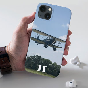 Funda Para iPhone 13 Foto de avión Waco Azul Monograma