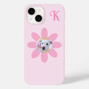 Funda Para iPhone 14 De Case-Mate Foto de cachorro adorable con flor rosa y inicial