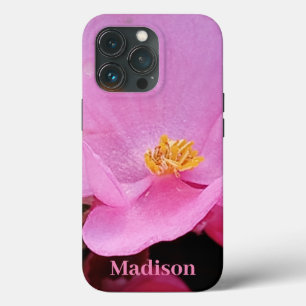 Funda Para iPhone 13 Pro Foto de Elegant Hot Pink Flower Add Name