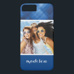 Funda Para iPhone 8 Plus/7 Plus Foto de encargo y fondo de alta tecnología azul<br><div class="desc">Fondo de alta tecnología azul marino. Vector el © y el ® Bigstock® del diseño EPS 10 - todos los derechos reservados.</div>