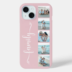 Funda Para iPhone 15 Foto de Familia con Guión Rosa Rubor