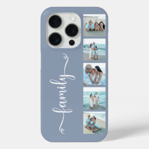 Funda Para iPhone 15 Pro Foto de Familia Script Azul Polvoriento