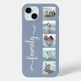 Funda Para iPhone 15 Mini Foto de Familia Script Azul Polvoriento
