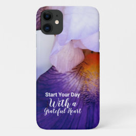 Funda Para iPhone 11 Foto De Flor Púrpura Iris Con Cita Agradecida