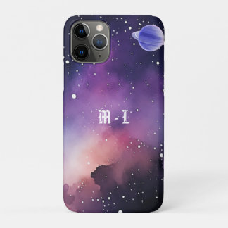 Funda Para iPhone 11 Pro Foto de Galaxia de Nebulosa Cósmica Monograma Inic