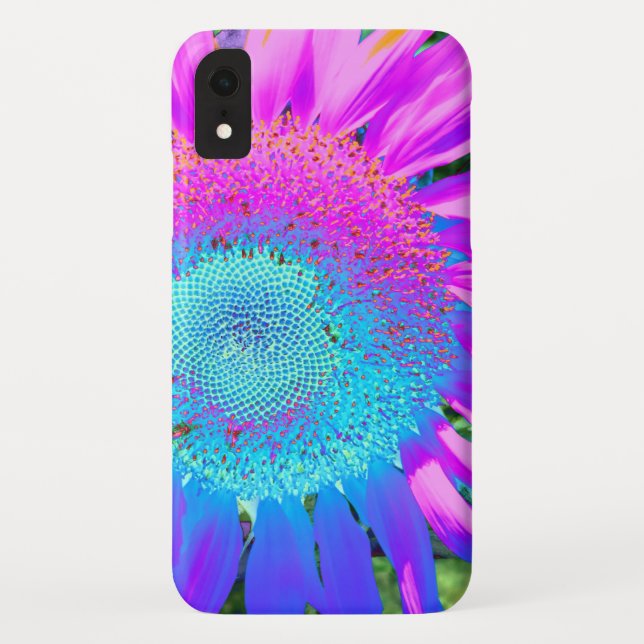 Funda De Case-Mate Para iPhone Foto de girasol retro rosa azul (Reverso)