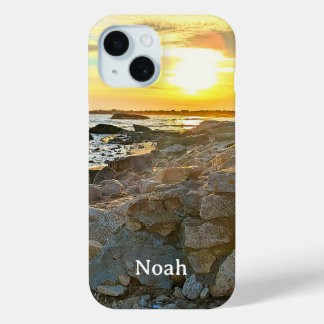 Funda Para iPhone 15 Foto de la puesta de sol dorada y océano durante e