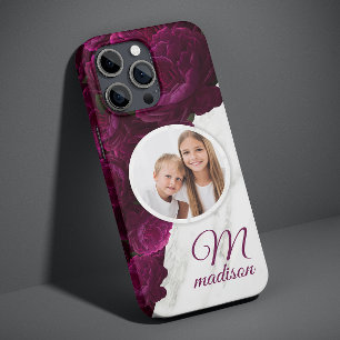 Funda Para iPhone 14 De Case-Mate Foto de Monograma Floral Moderno de Mármol Nombre
