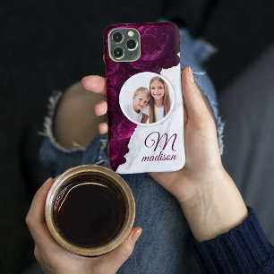 Funda Para iPhone 14 Plus De Case-Mate Foto de Monograma Floral Moderno en Mármol con Nom